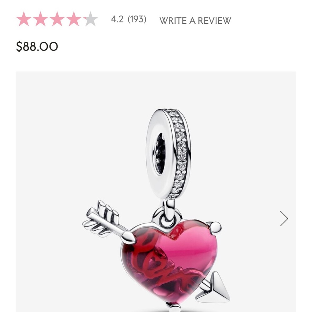 PANDORA VALENTINES HEART SILVER CHARM FOR BRACELETS